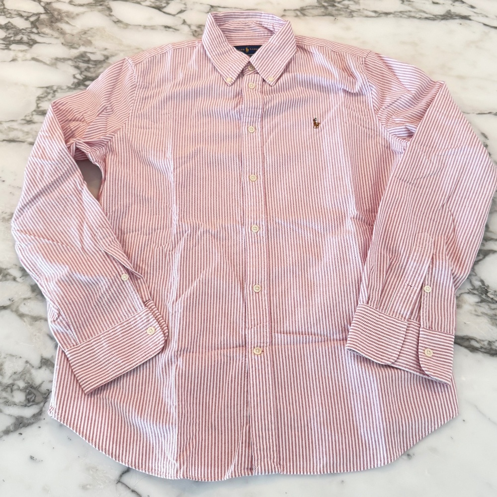Polo Ralph Lauren Cotton Men's Pink‎ Pinstripe long sleeve shirt,  Large